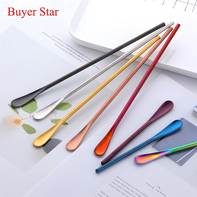 

6PCS Stainless Steel Round Handle Stir Spoon Creative Ice Cream Dessert Scoops 2 Sizes Cocktail Coffee Tea Mixing Spoon Flatware