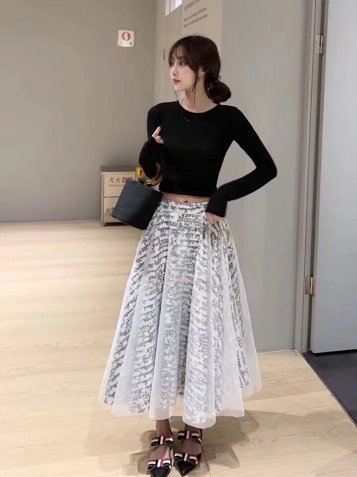 2019 New Print Splicing Mesh Linen Luxury Skirt for Women Freeshipping