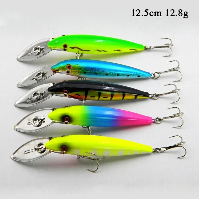 

Hot selling metal lip minnow fishing lure 12.5cm 12.8g sea fishing bait swim artificial plastic hard bait crank bait wobbler