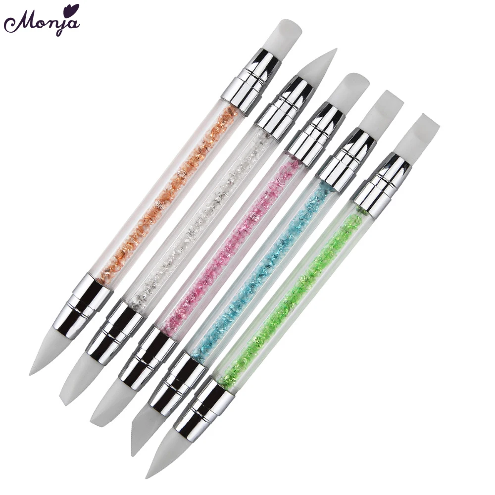 

Monja Double end Nail Art Silicone Acrylic UV Gel Sculpture Carving Builder Emboss Dotting Pen Brush Manicure Tool