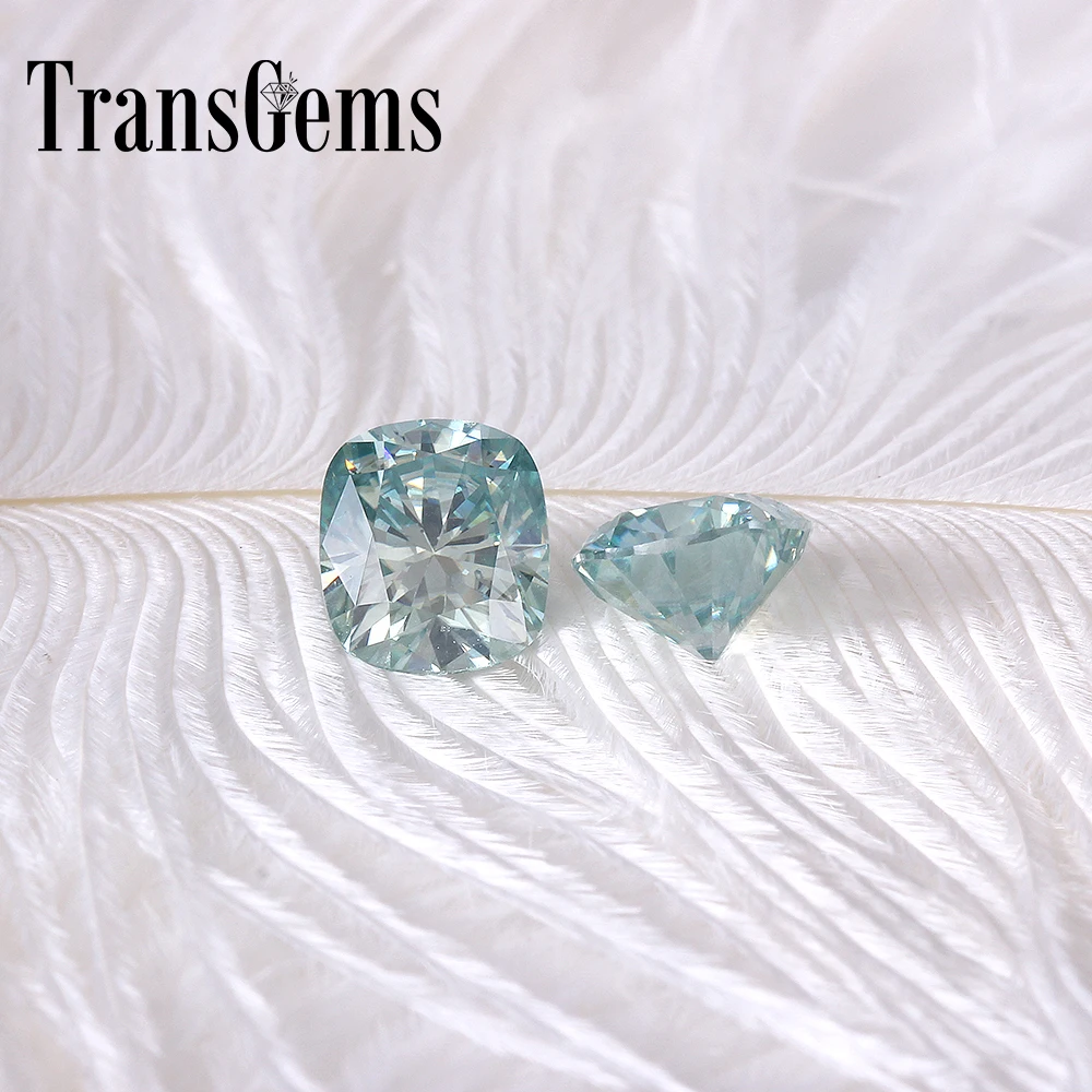 TransGems 7mm*8mm 2 Carat Slight Blue Color Cushion cut Lab Grown