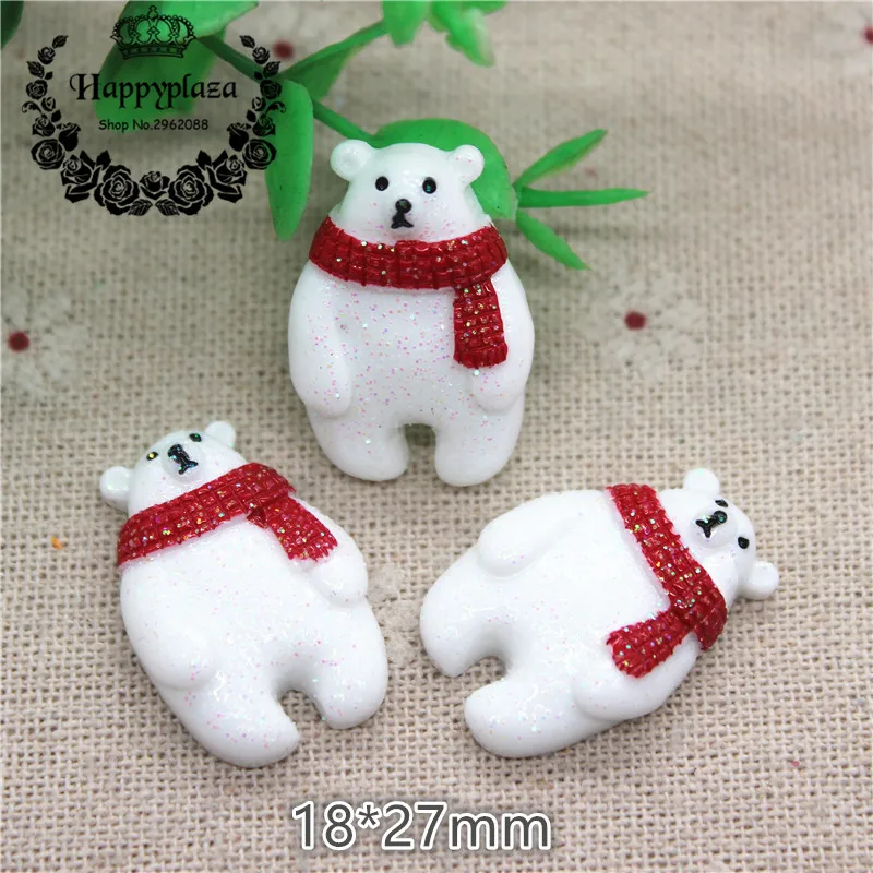

10pcs Kawaii Glitter White Christmas Bear Resin Flatback Cabochon Charm DIY Phone/Craft Decoration,18*27mm