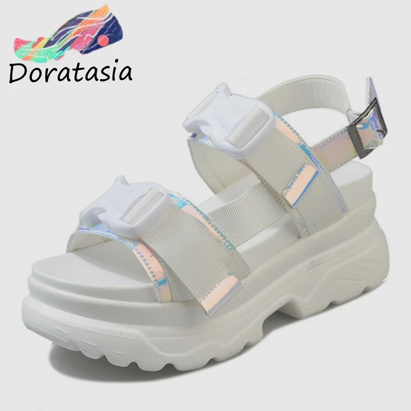 

DORATASIA 2019 New INS Hot Bling Buckle Platform Sandals Women Summer Sweet Girl Comfort Footwear Casual Women Shoes Woman