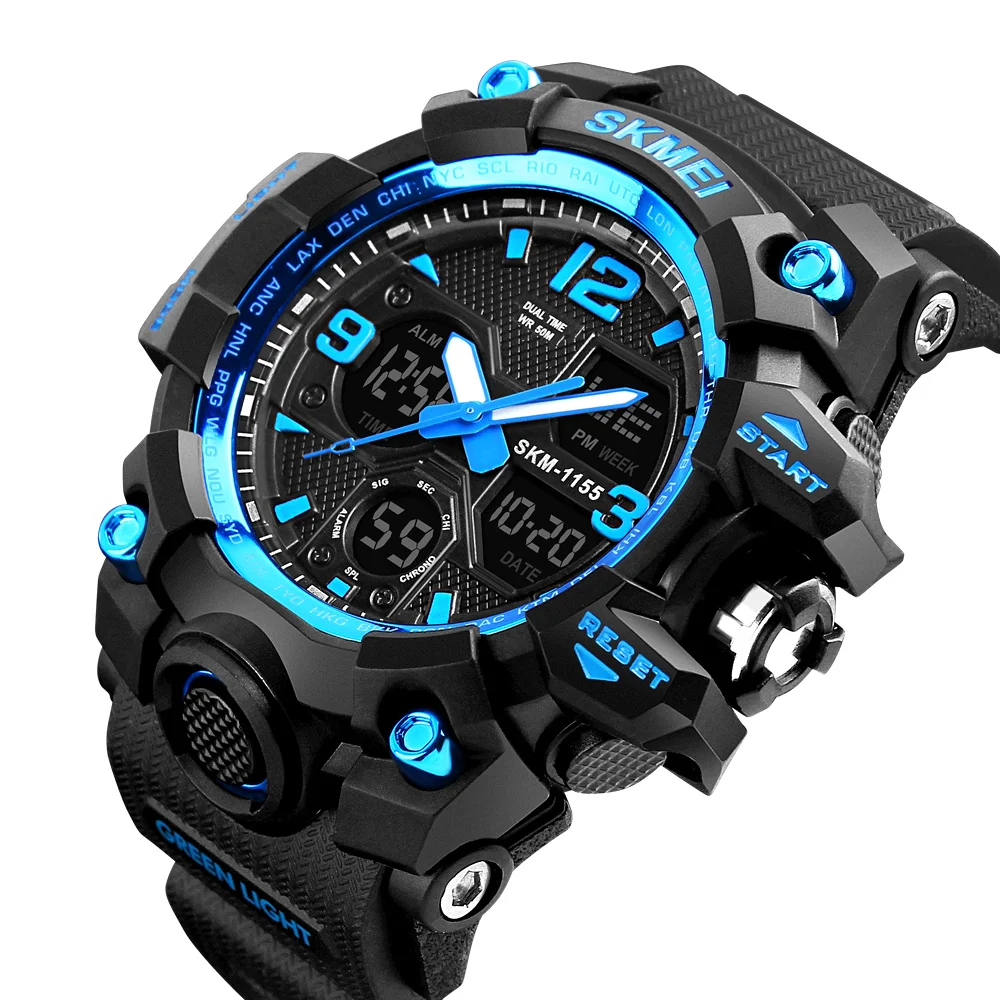 

SKMEI 1155B Men Military Sports Watches Fashion Waterproof Quartz Wrist Watch Men LED Digital Watches Clock Relogio Masculino