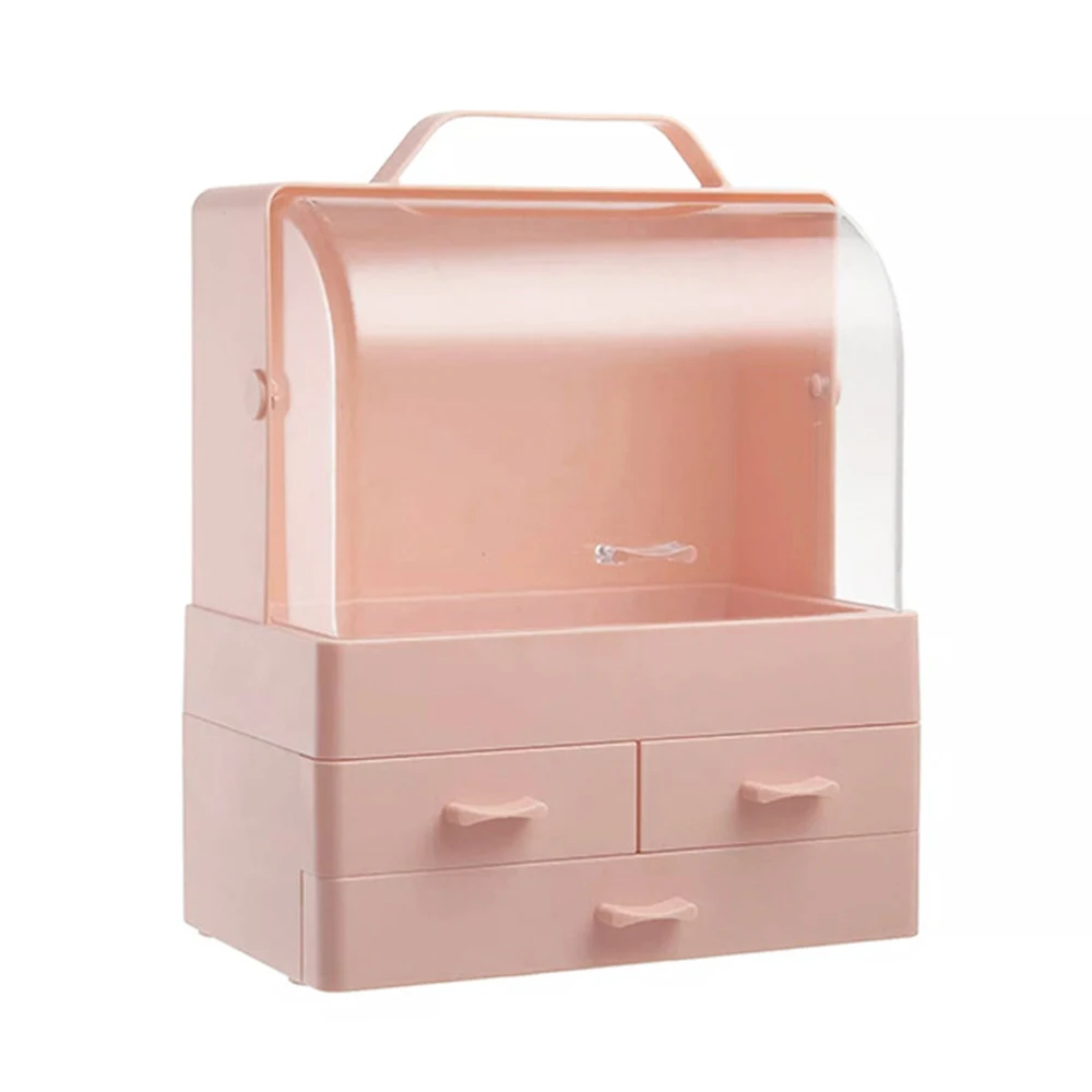 Небольшой настольный органайзер для косметики, коробка для хранения косметики с пылезащитной крышкой - Цвет: Deep Peach