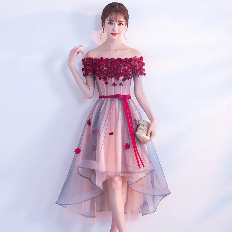 

Summer Dress 2019 New Ladies Floral Appliques Women Dress 3 Kinds Length Bandage Dress Slash Neck Elegant Slim Party Dress