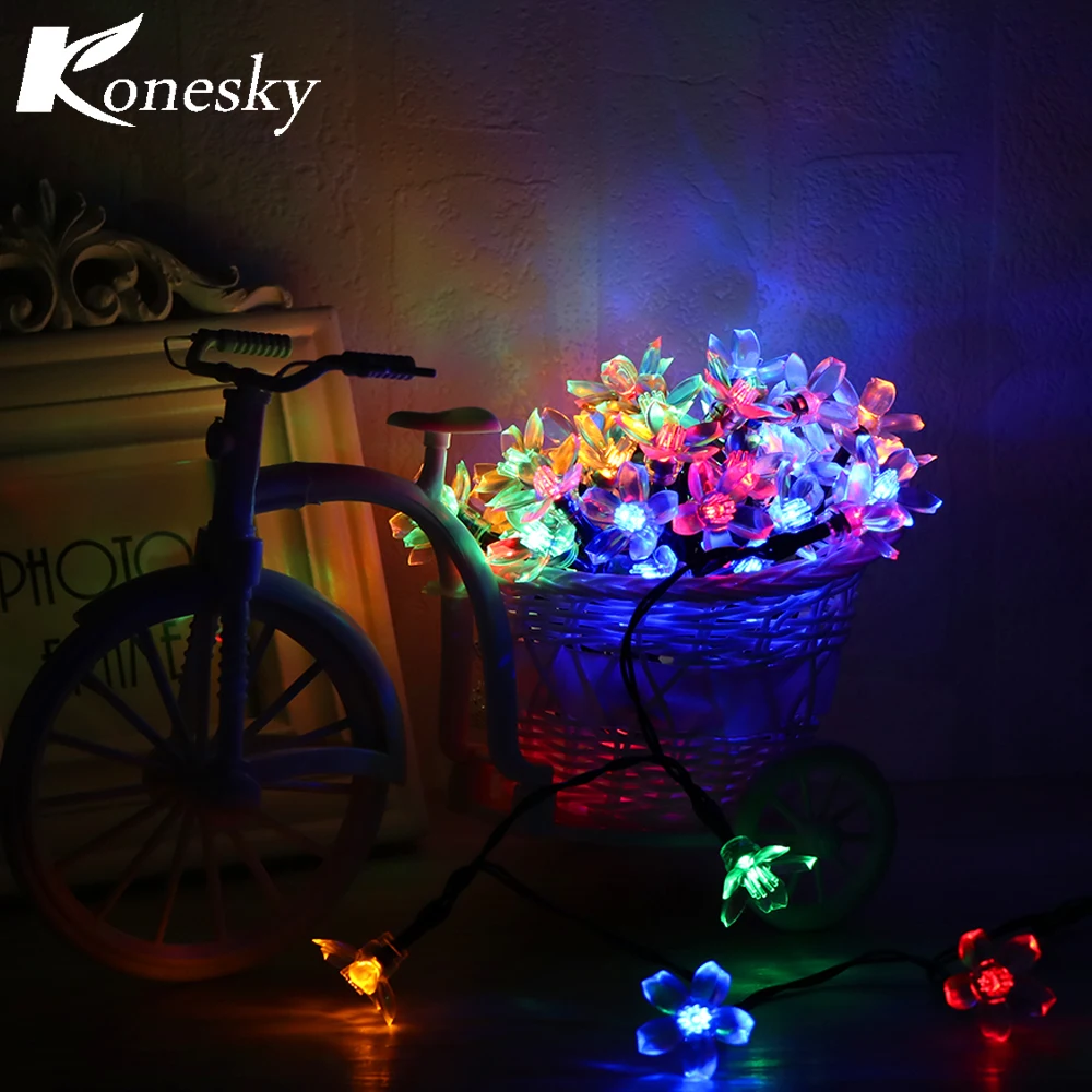 Konesky 5m/16.4ft Solar Powered String Lights Beads RGB 50 LED