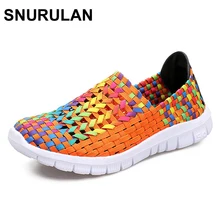 Snurulan дамы конфеты corlors Тканые обувь Весенняя женская обувь на плоской подошве Лоферы женские плоские Размер 35–40 цвета радуги