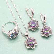 EIOLZJ многоцветный полудрагоценный камень 925 пробы серебряные Ювелирные наборы для женщин кулон ожерелье кольцо серьги Ювелирная коробка