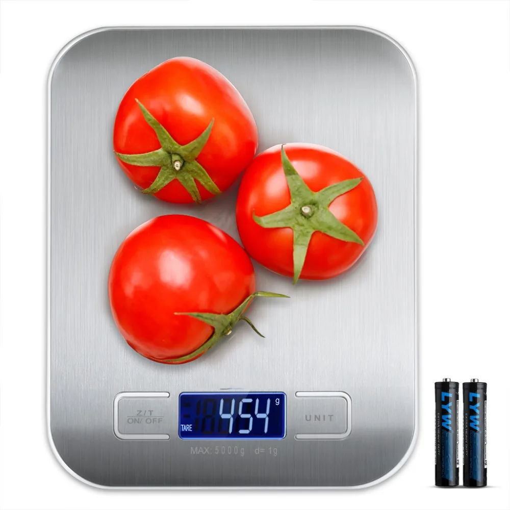

11 lbs/5 Kg Slim Digital Multifunction Kitchen Food Scale, Stainless Steel, backlight LCD (Battery Included)