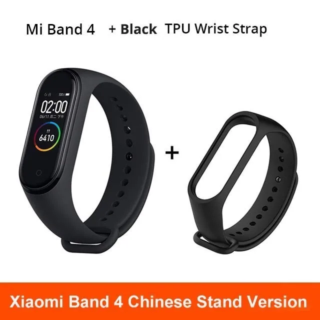 Xiaomi mi Band 4 музыкальный Смарт mi band 4 браслет пульсометр фитнес 135 мАч цветной экран Bluetooth 5,0 - Цвет: add black strap