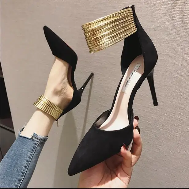 

High heels 2019 new Korean version of the wild fashion sexy pointed hollow word buckle with a single shoes