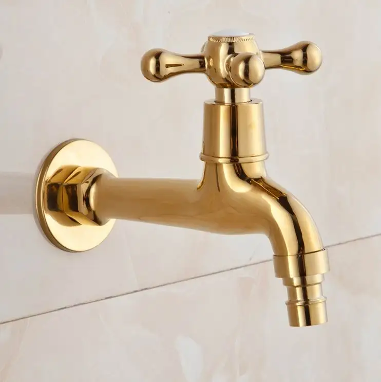 Free Shipping Long Gold Plate Bathroom Washing Machine Tap Cold Water