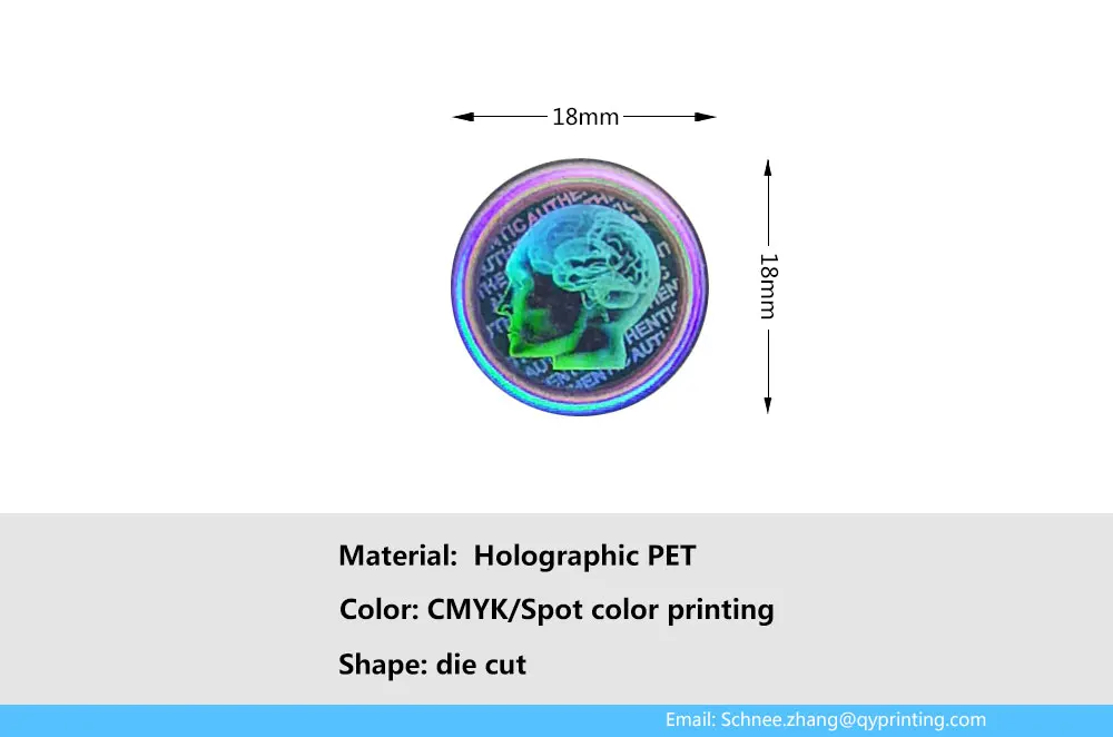 10000 шт 18x18 мм пользовательские печатные 3D голографические наклейки 2D Перманентный голографический бренд в виде логотипа наклейки с принтами