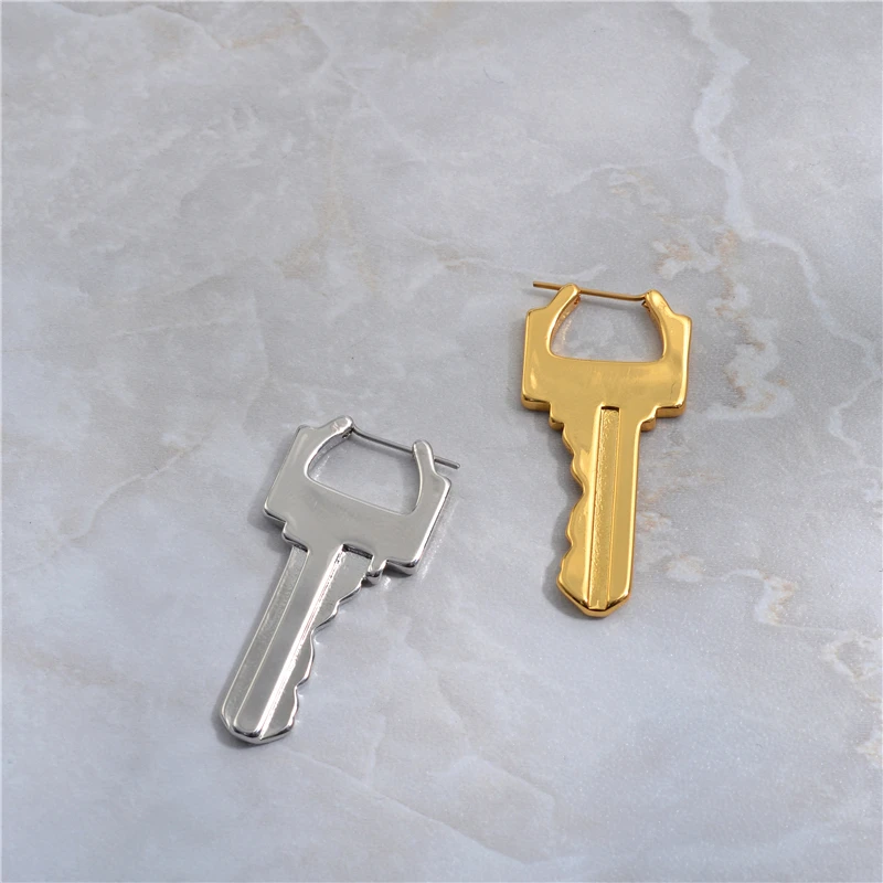 Европейские и американские ниши дизайн латунные ключи и серьги с замком женский панк нейтральный металлический холодный воздух ушные серьги