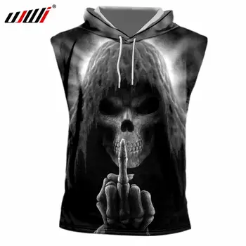 

UJWI 2019 Summer Tanks Men's Cool Print Death Skull 3D Tank Top With Hood Man Hiphop Sleeveless Hoodie Undershirt Big Size 7XL