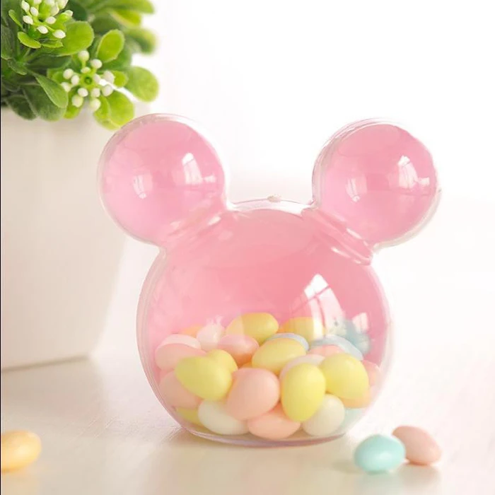 Pink 10 шт черная красная цветная коробка для подарков Baby Shower пластиковая коробка для конфет Микки День рождения украшения - Цвет: Pink
