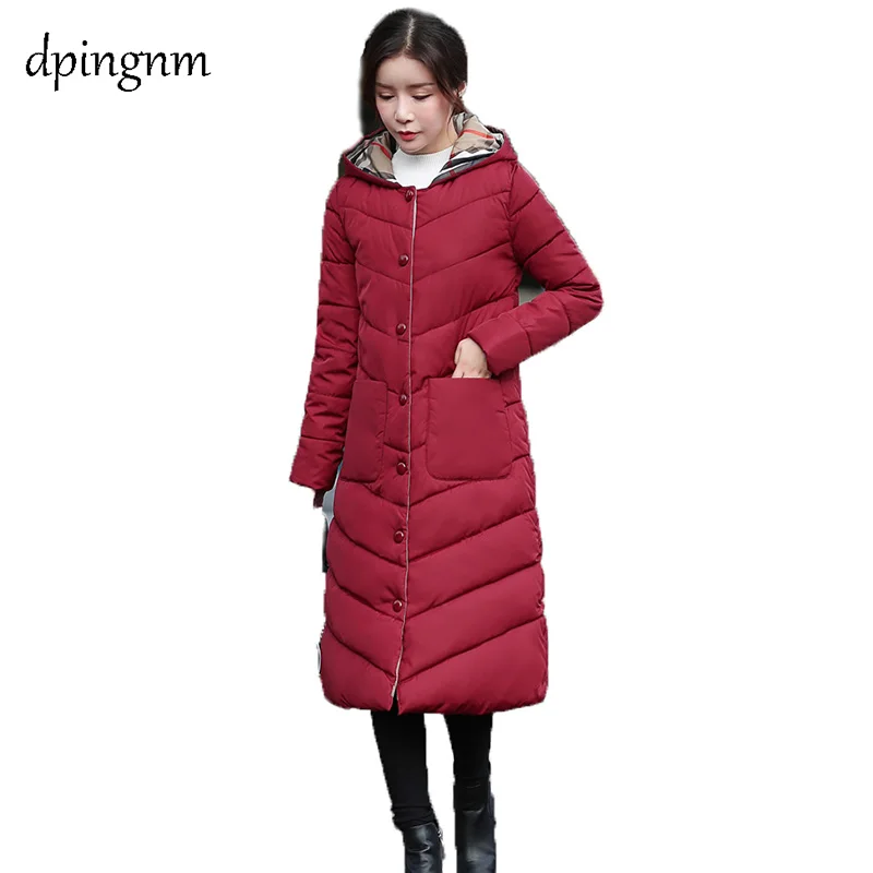 #*Cheap Winter Jacket Women 2018 Middle Long Cotton padded Jackets Big Fur Hooded Collar Parkas Thicken Warm Winter Coat Female
