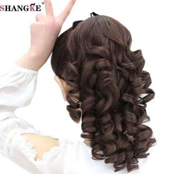 SHANGKE Short Curly Ponytails Clip In Fake Hair Extensions Natual Clip In Hair Tails Heat Resistant Synthetic Ponytail 1