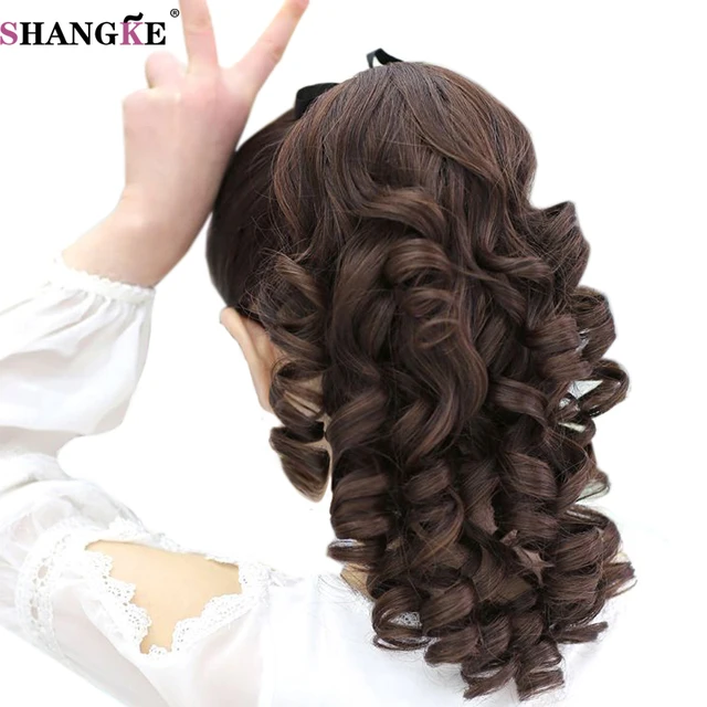Shangke Short Curly Ponytails Clip In Fake Hair Extensions Natual Shangke Short Curly Ponytails Clip In Fake Hair Extensions Natual Tails Heat Resistant