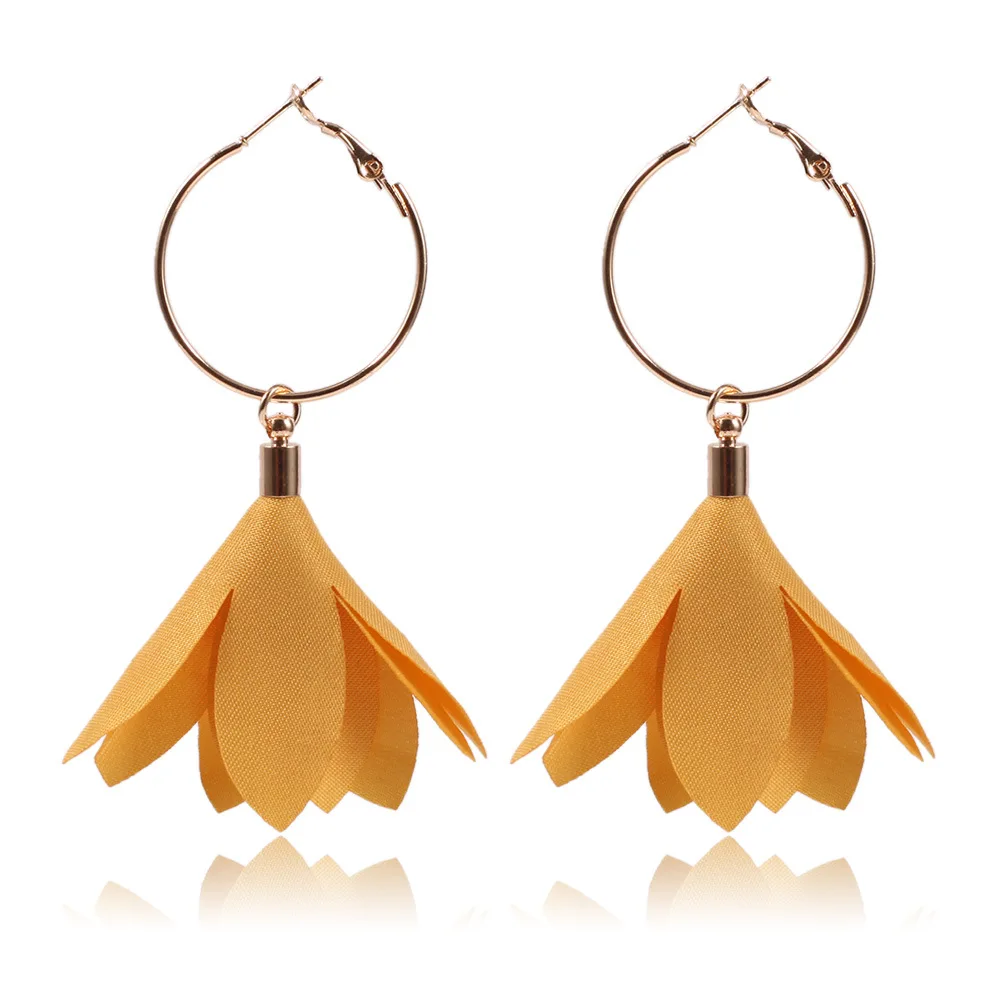 

HC Vintage Fabrics Flower Hook Earrings Women Bohemian Jewelry Elegant Gold Color Bridal Party Earrings Round Dangle oorbellen F