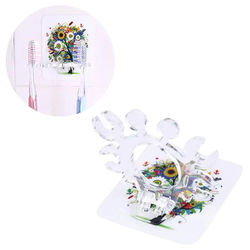 

Wall Mount Toothbrush Holder Seamless Paste Toothbrush Organizer Storage Cup Bathroom Accessories Set (Random Pattern)