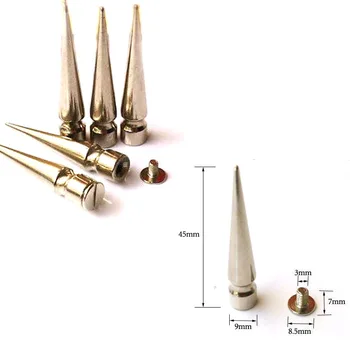 

50sets 9x45mm Silver Cone Rivet Spikes Screw back for Dog Collar Punk Rock Leather Craft