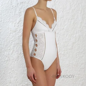 

Swimsuit Indoor Bikini For The Pool Sexy One Piece Swim Suits Woman 2019 Middot Lady White Lace Hollow Female Solid Spandex