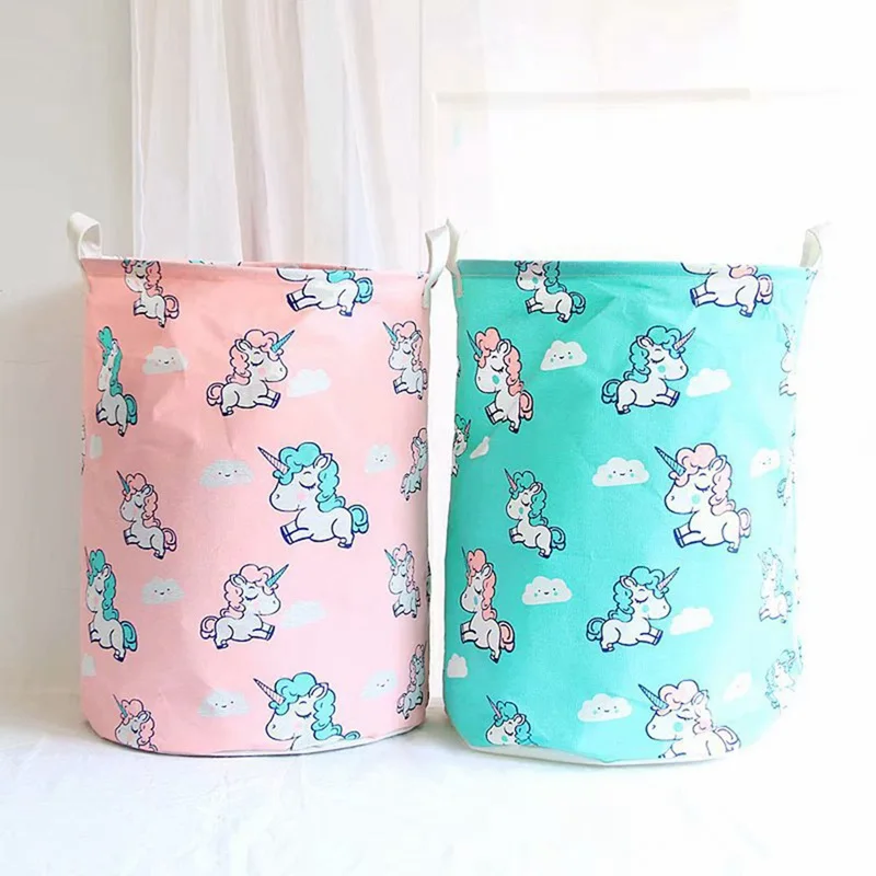 

35*45cm New Unicorn Storage Basket For Toys Fabric Printed Pink Clothes Basket For Child Folding Laundry Basket