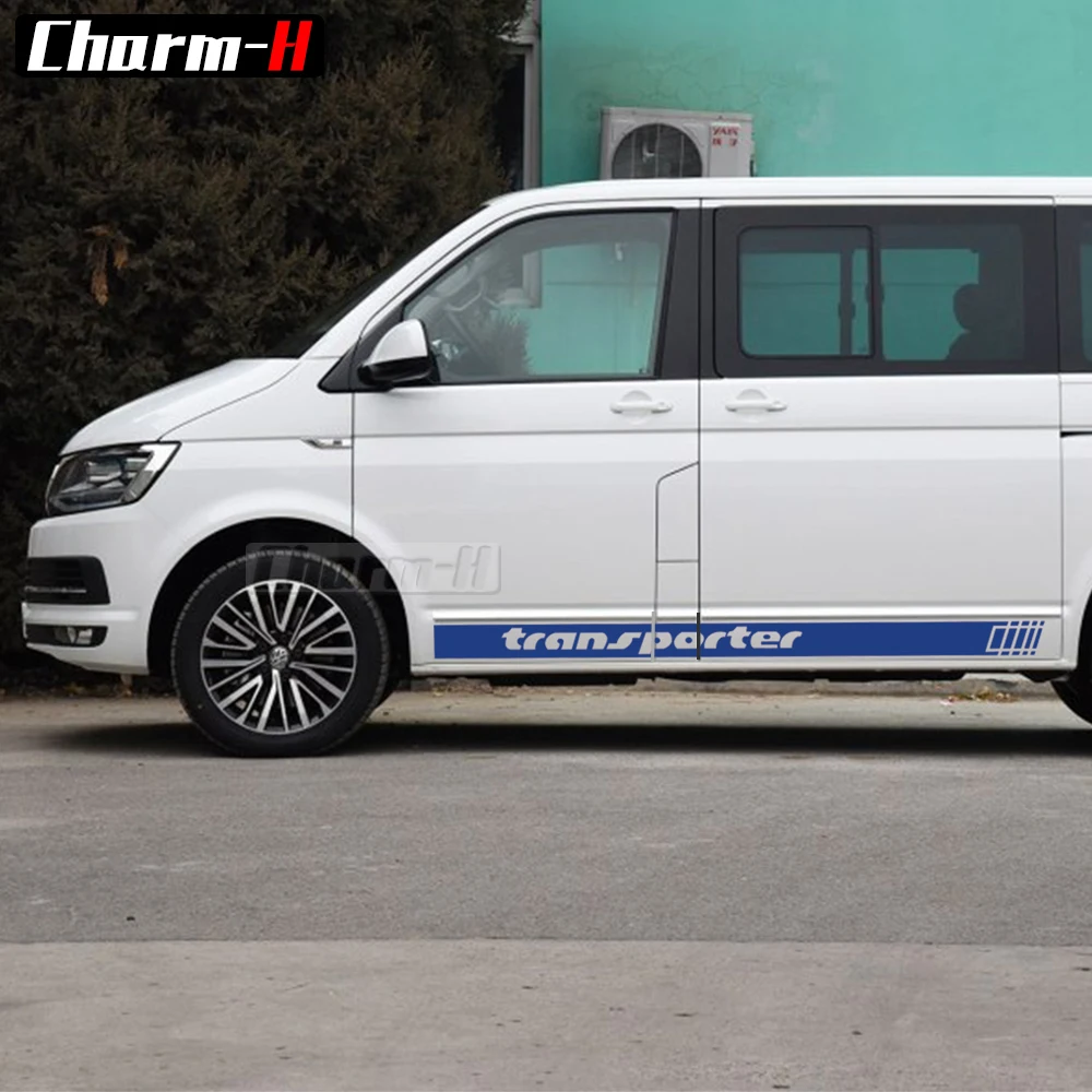 2X الباب الجانب المشارب تنورة ملصقا سباق المشارب الرسومات الجسم صائق ل Volkswagen TRANSPORTER T4 T5 T6 اكسسوارات 2X الباب الجانب المشارب تنورة ملصقا سباق المشارب الرسومات الجسم صائق ل Volkswagen TRANSPORTER T4 T5 T6 اكسسوارات