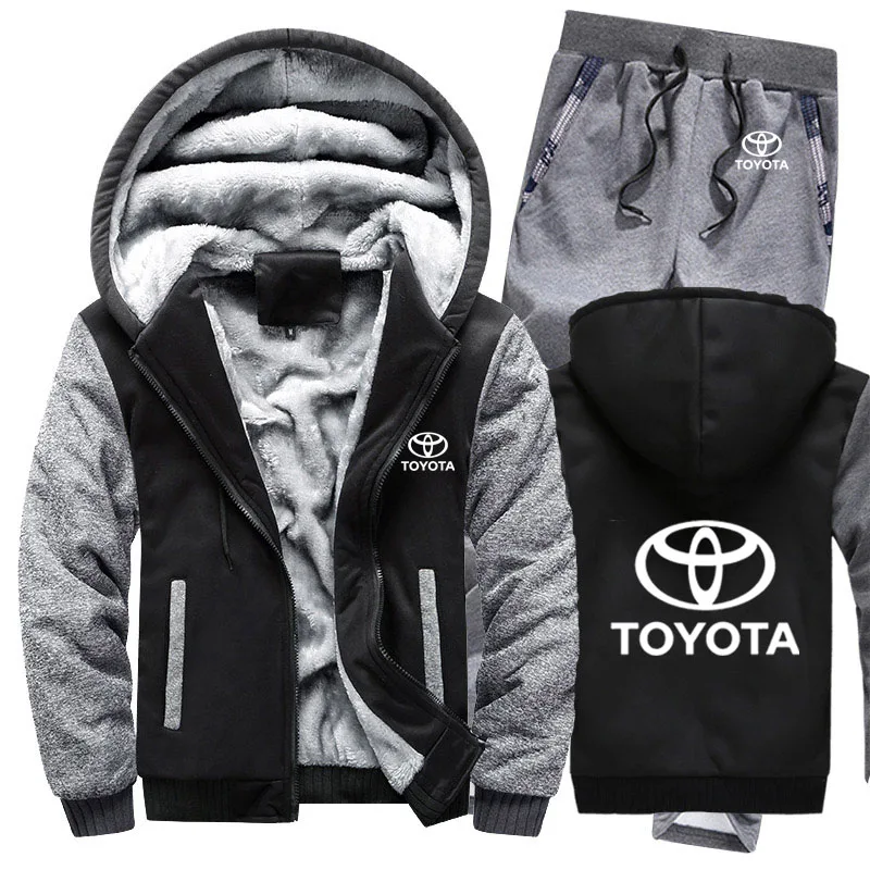Толстовки для мужчин с логотипом автомобиля Тойота, мужские толстовки с капюшоном, костюм зимний толстый теплый флис, хлопковый спортивный костюм на молнии, мужская куртка+ штаны, комплекты из 2 предметов - Цвет: 809