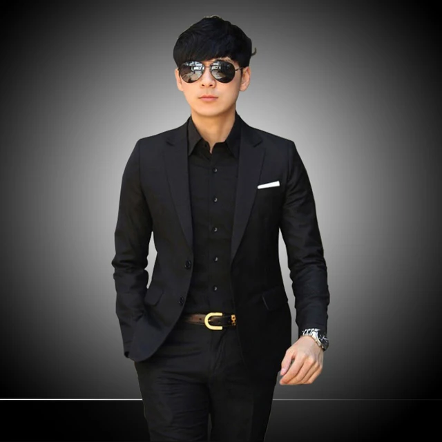 2015 New Fashion cheap black men's suit Casual Slim Fit