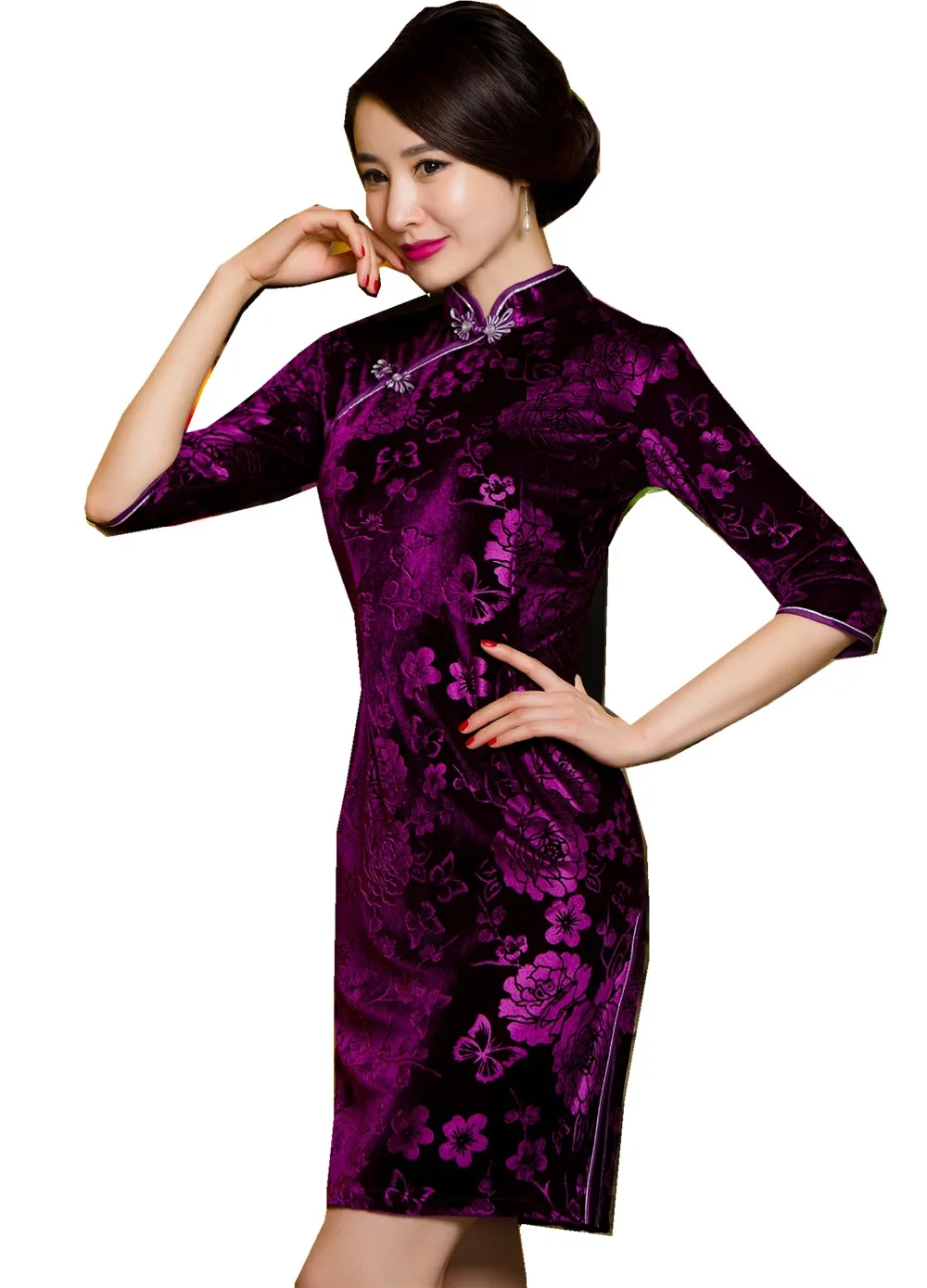 Shanghai Story Chinese traditional clothing Velvet Short Qipao dress
