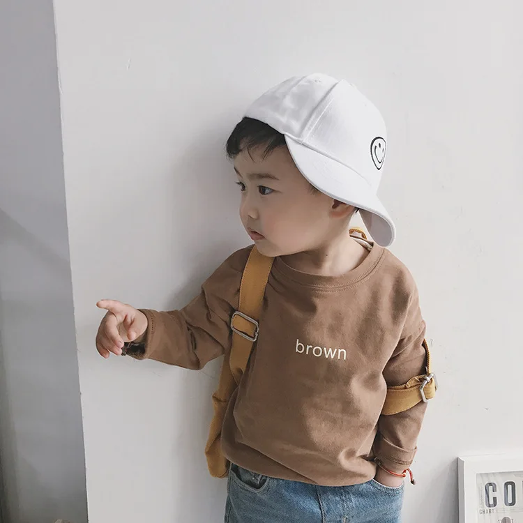 

Spring 2019 pure cotton all-match letters printed T shirts for boys Korean style solid color casual Tees clothing