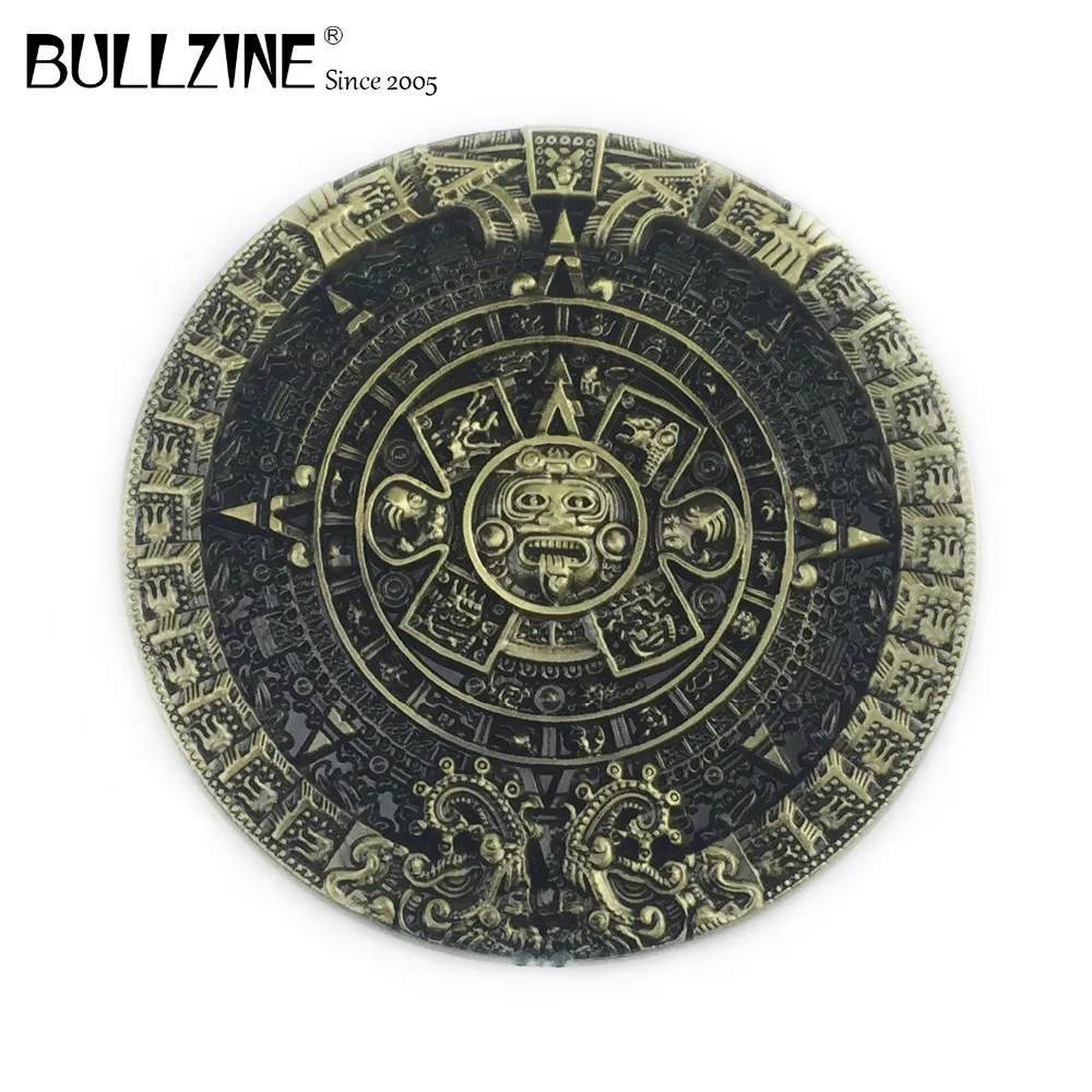Круглая пряжка для ремня Bullzine Aztec с календарем античной латунной отделкой