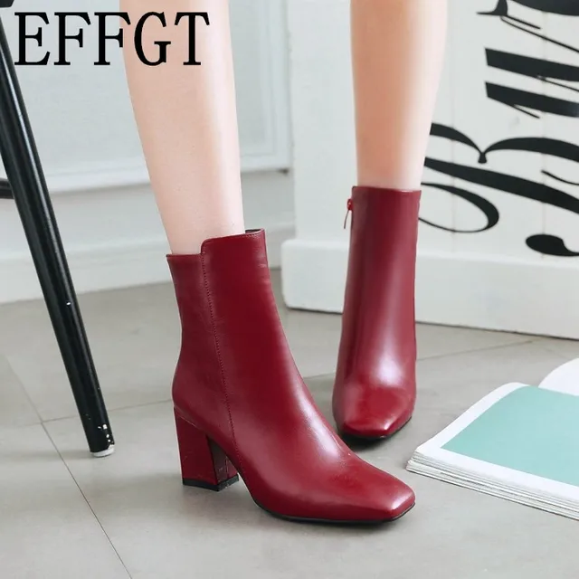 EFFGT Women Side Zipper martin boots Comfortable mid Heel Women Boots Winter 2017 Zipper Ankle Booties Black Fashion