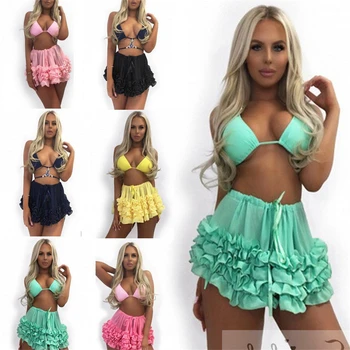 

2019 Women Ladies Sexy Set Crochet Mesh Swimwear Summer Beach Skirt Sheer Bikini Cover Up Hot 2Pcs