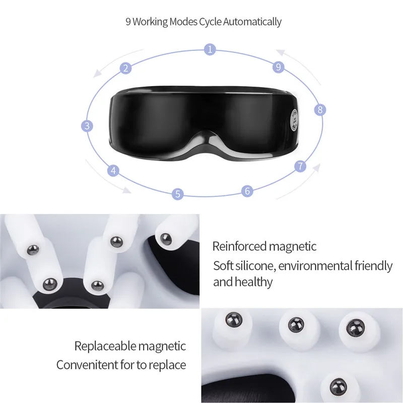 9 вибрировать режимов Массажный Аппарат Для глазы 22-магниты акупунктурных точек массаж регулируемое эластичное оголовье для снятия усталости глаз расслабление мышц