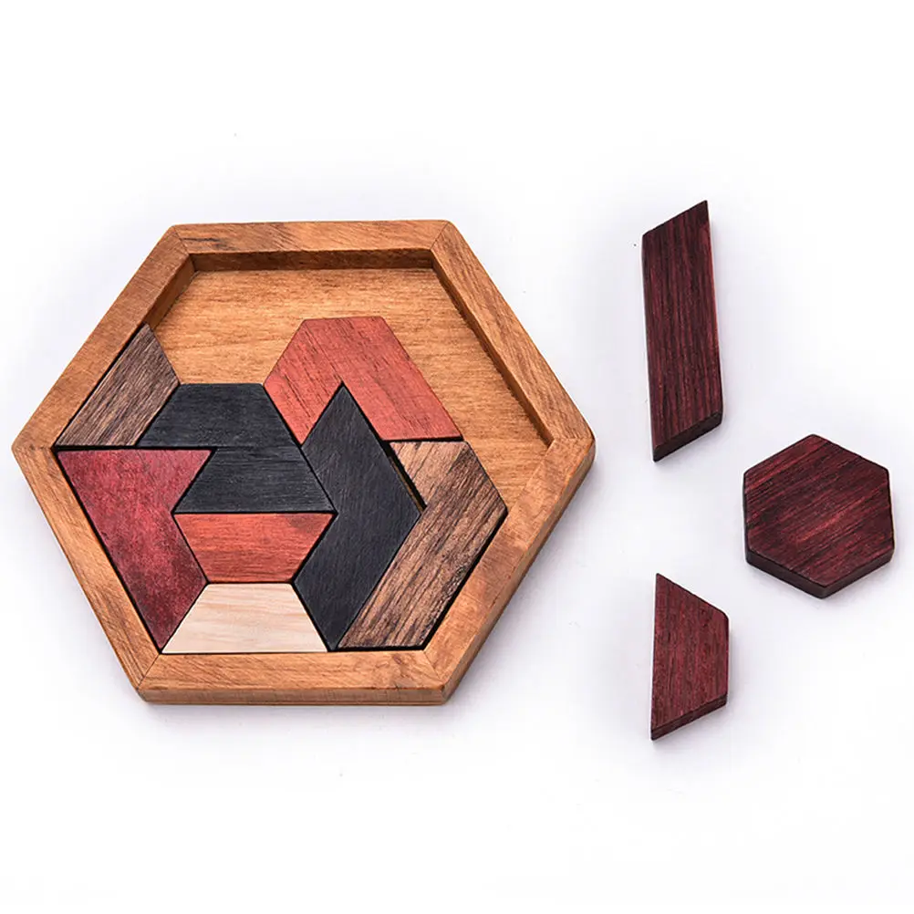 1Set Creative High-quality Children Hexagonal Wooden Puzzles Assembled Jigsaw Educational Intelligence Baby Kids Toys Gifts