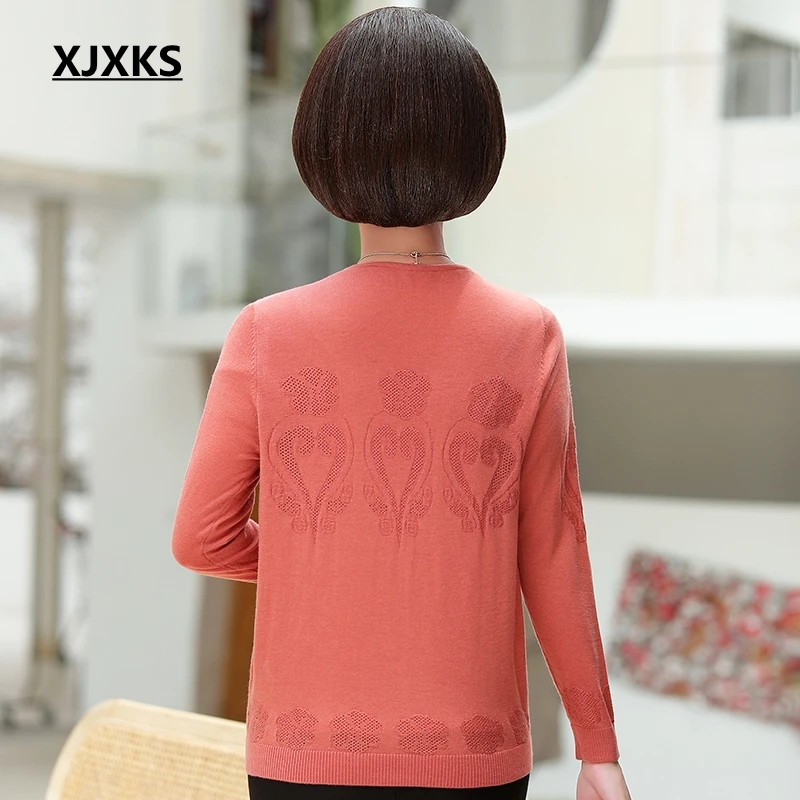 XJXKS New Large Size Women's Two-piece Sweaters Elegant Openwork Knit Top+Cardigan Sets Long-sleeved Women Sweater Set