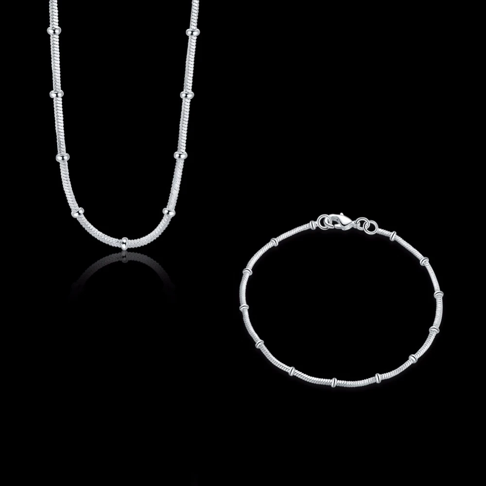 Женский ювелирный набор из стерлингового серебра 925 пробы, минимализм, цепочка в виде змеи, ожерелье, браслет для женщин, украшения из серебра 925 пробы