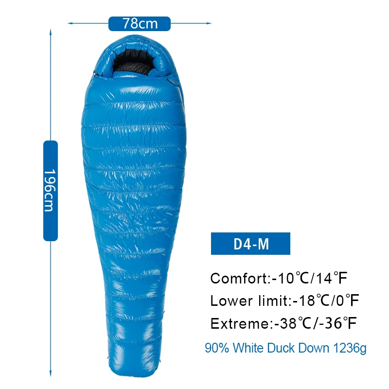 Профессиональный Сверхлегкий спальный мешок AEGISMAX на 90% утином пуху для зимнего кемпинга, можно подключить двойной спальный мешок серии D - Цвет: D4 Blue