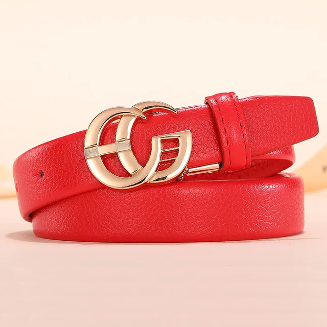 Classic GG Belt for Women Ultra Thin 2.3cm Elegant Waist Belt Genuine Leather Luxury Design Gold