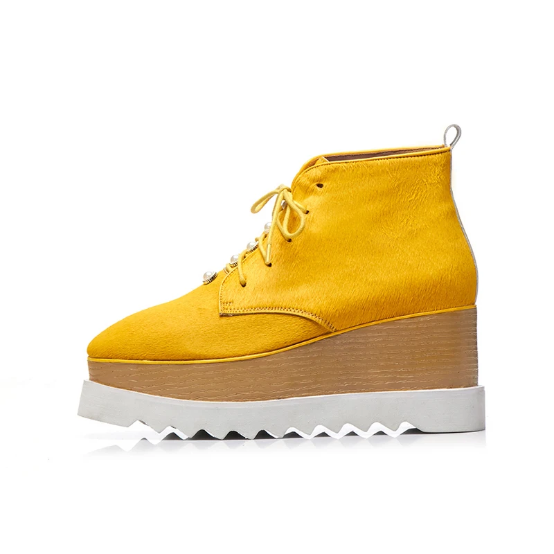 

NEMAONE Women Ankle Boots lace up wedges platform Casual Sneakers Autumn Winter horsehair Shoes Woman Basic Motorcycle Boots
