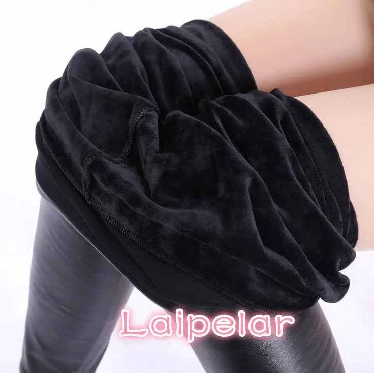 

Winter Leather Leggings Women High Waist Warm Black Leggins Punk Push Up Leggings Thick Velvet Solid Legging S-2XL Laipelar