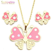 Yunkingdom розовое сердце Наборы украшений с бабочкой для женщин нержавеющая сталь кулон ожерелье серьги наборы parure bijoux femme