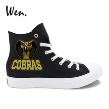 Вэнь парусиновая обувь черная змея Naja Atra дизайн белые высокие кроссовки Женская мужская повседневная Уличная обувь плимсоллы