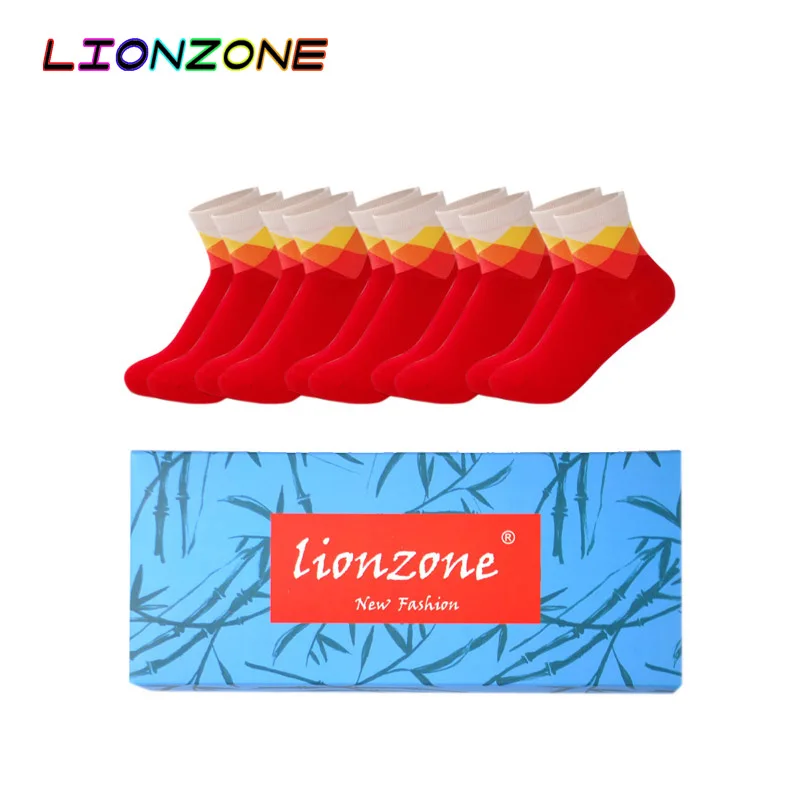 LIONZONE 5 пар/лот женские носки с алмазным узором и градиентным цветом новые весенние повседневные бамбуковые носки Calcetines Mujer носки - Цвет: Red
