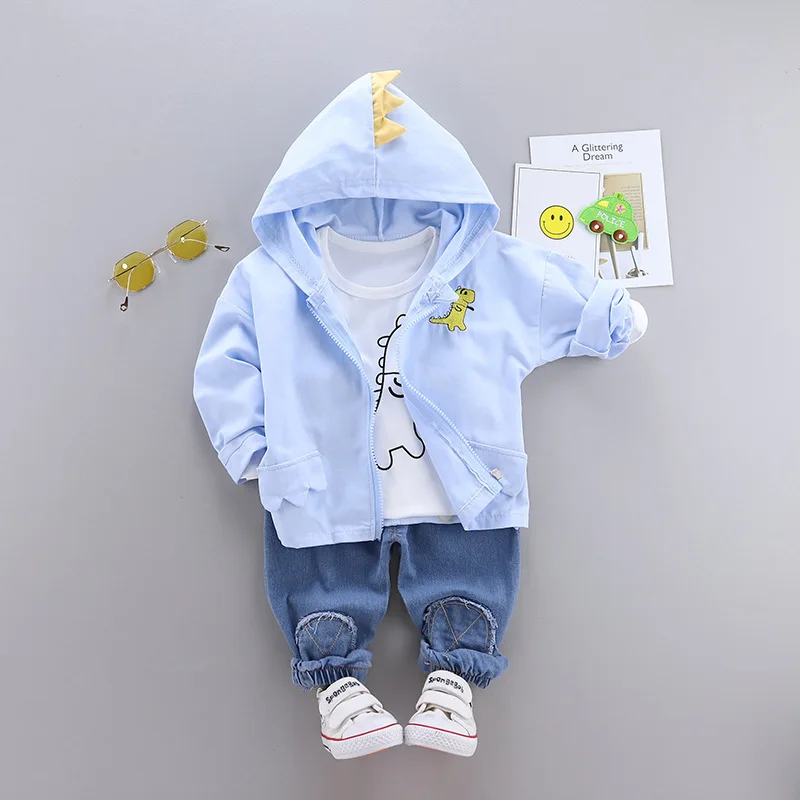 LSJY Long3F Blue Осень детская одежда костюм детская одежда с рисунком для маленьких мальчиков, Детская куртка с капюшоном, футболка и брюки, 3 шт./компл. Одежда для малышей спортивные костюмы для младенцев - Цвет: LSJY Long3F Blue