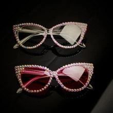 Модные солнцезащитные очки женские сексуальные солнцезащитные очки кошачий глаз для женщин прозрачные солнцезащитные очки Роскошные хрустальные Солнцезащитные очки женские очки
